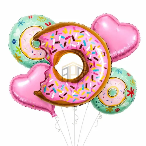 Donut & Heart Foil Balloons Set – 5 Pcs