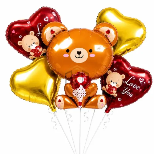 Teddy Bear Love Foil Balloon Set 5 Pcs | Valentine Teddy Bear Balloons