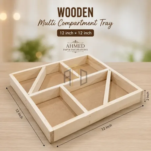 Wooden Multi Compartment Tray 12×12 Inch