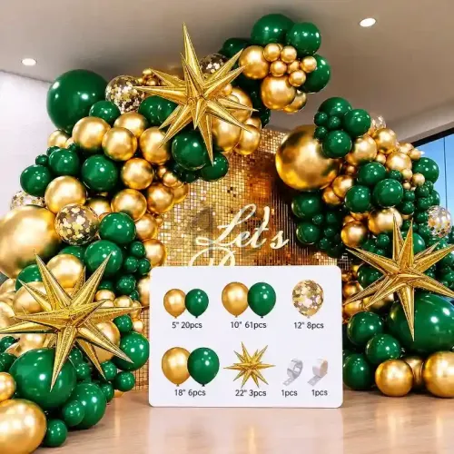 100 Pcs Dark Green & Metallic Gold Balloon Garland Set