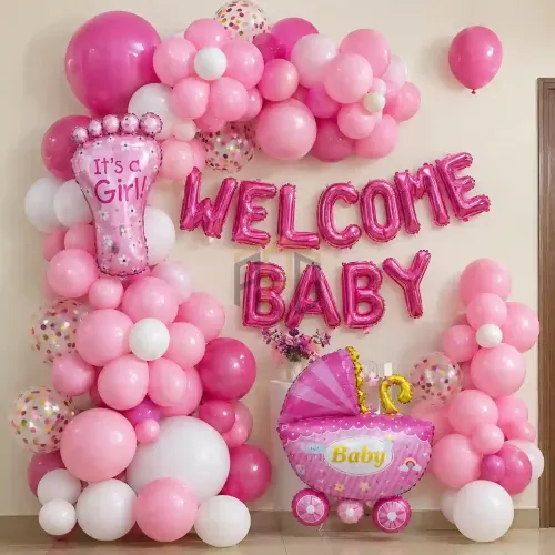 100pcs Pink & White Balloon Garland Theme Set for Baby Shower & Party Decoration
