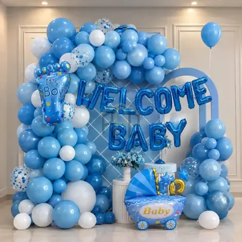 100pcs Blue & White Balloon Garland Theme Set for Baby Shower & Party Decoration