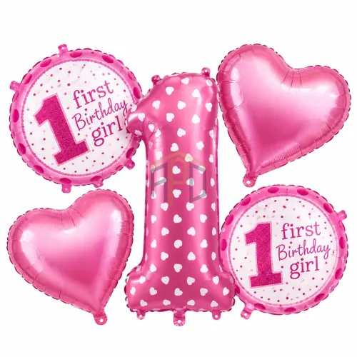 1st Birthday Foil Balloons Set 5 Pcs | Pink Girl & Blue Boy Birthday Decoration Balloons