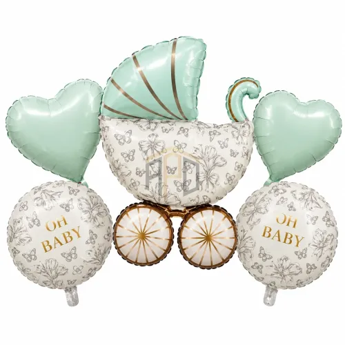 Oh Baby Mint Green Carriage Foil Balloon Set – 5 Pcs