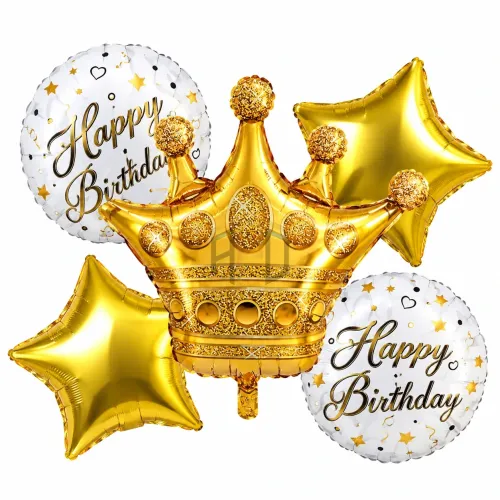 Royal Crown 5 Pcs Happy Birthday Foil Balloon Set