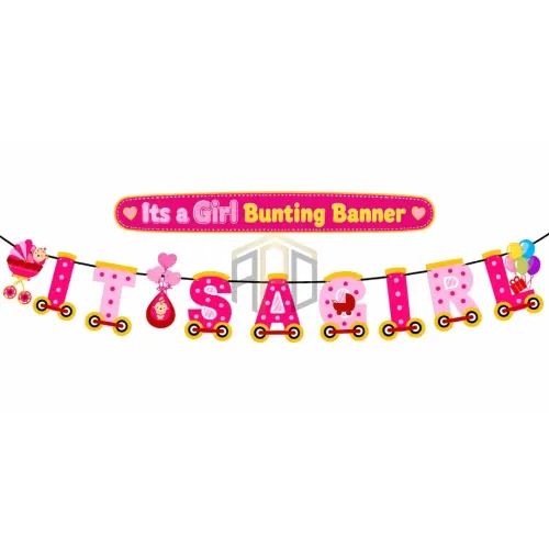 It’s a Girl Bunting Banner – Pink Baby Shower Decoration