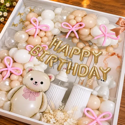 Happy Birthday Balloon Decoration Set – White, Gold & Pink Party Decor 75pcs