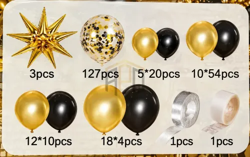 100Pcs Black & Metallic Gold Balloon Arch Kit with Explosion Star Balloons