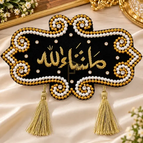 Fancy Shadi Mubarak Bazu Bandh – Pearl, Stone & Golden Tassel Arm Band