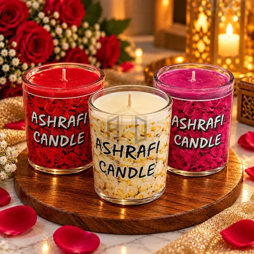 Ashrafi Candle – Decorative Rose Design Candle in Glass Jar