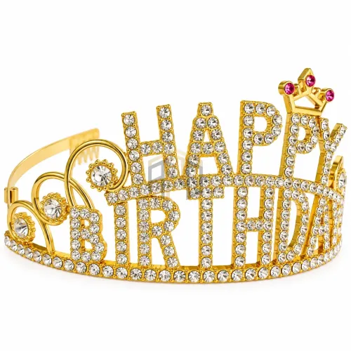 Happy Birthday Tiara – Golden Rhinestone Birthday Crown