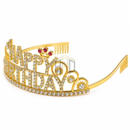 Happy Birthday Tiara – Golden Rhinestone Birthday Crown