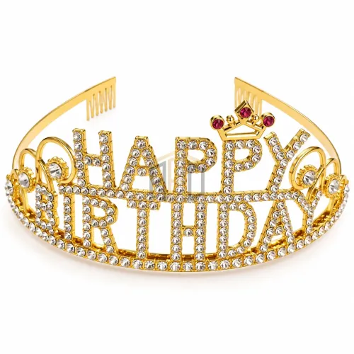 Happy Birthday Tiara – Golden Rhinestone Birthday Crown