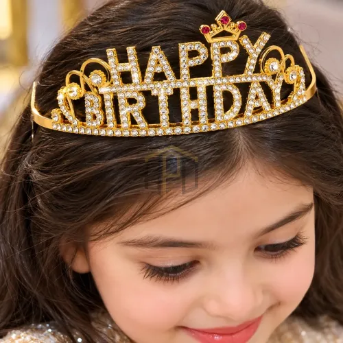 Happy Birthday Tiara – Golden Rhinestone Birthday Crown
