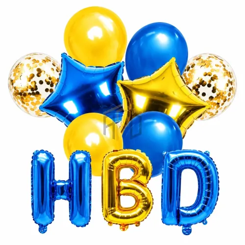 11Pcs Happy Birthday HBD Foil Balloon Set – 5 Colors