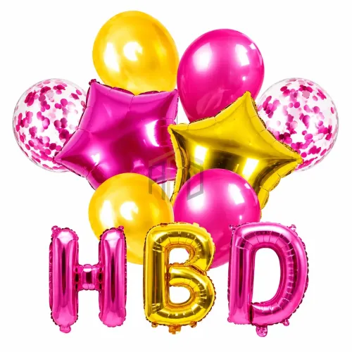 11Pcs Happy Birthday HBD Foil Balloon Set – 5 Colors