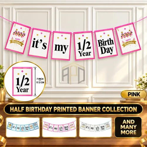 It’s My 1/2 Year Birthday Banner – Pink Girl & Blue Boy Birthday Bunting
