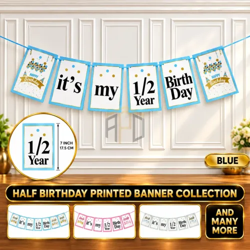 It’s My 1/2 Year Birthday Banner – Pink Girl & Blue Boy Birthday Bunting