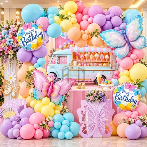 50Pcs Butterfly Birthday Balloon Decoration Set – Pastel Butterfly Theme