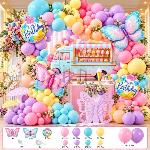 50Pcs Butterfly Birthday Balloon Decoration Set – Pastel Butterfly Theme
