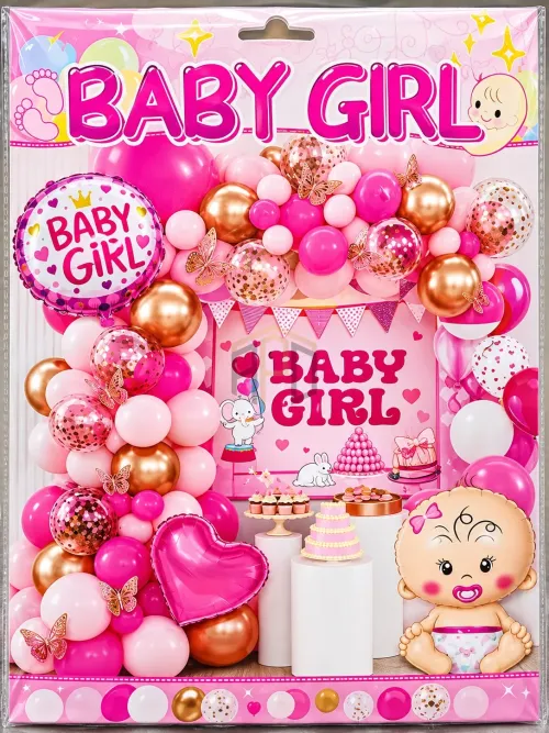 60Pcs Baby Girl Balloon Decoration Set – Pink Baby Shower Party Theme