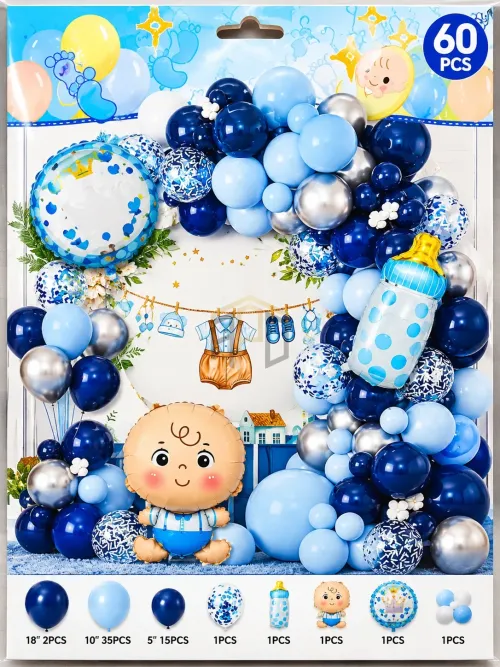 60Pcs Baby Boy Balloon Decoration Set – Blue Baby Shower Theme Kit