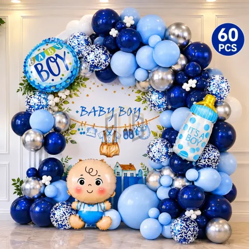 60Pcs Baby Boy Balloon Decoration Set – Blue Baby Shower Theme Kit