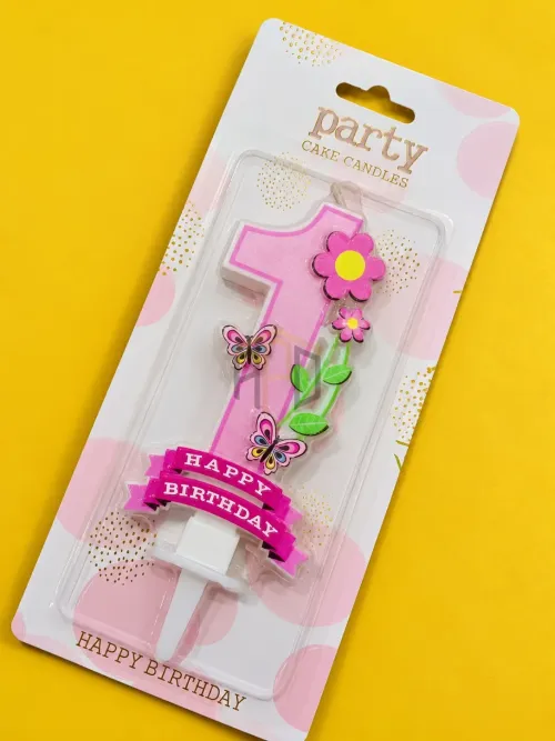 Happy Birthday Number 1 Cake Candle – Pink/Blue
