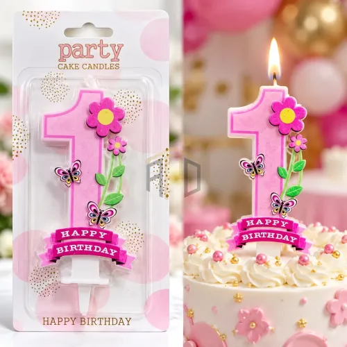 Happy Birthday Number 1 Cake Candle – Pink/Blue