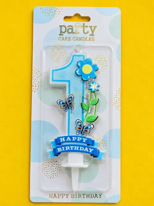 Happy Birthday Number 1 Cake Candle – Pink/Blue