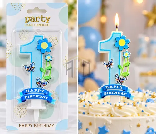 Happy Birthday Number 1 Cake Candle – Pink/Blue