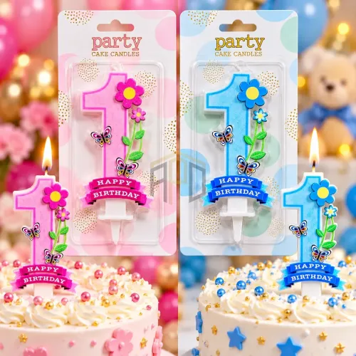 Happy Birthday Number 1 Cake Candle – Pink/Blue