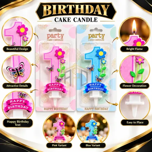 Happy Birthday Number 1 Cake Candle – Pink/Blue