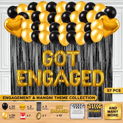 57Pcs Engagement Decoration Set – Golden & Silver Mangni Party Theme