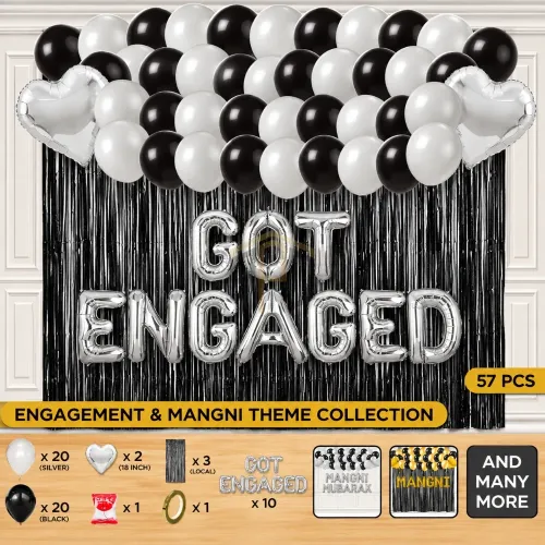 57Pcs Engagement Decoration Set – Golden & Silver Mangni Party Theme