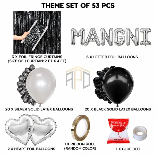 52Pcs Mangni Decoration Set – Black & Golden/Silver Engagement Party Theme