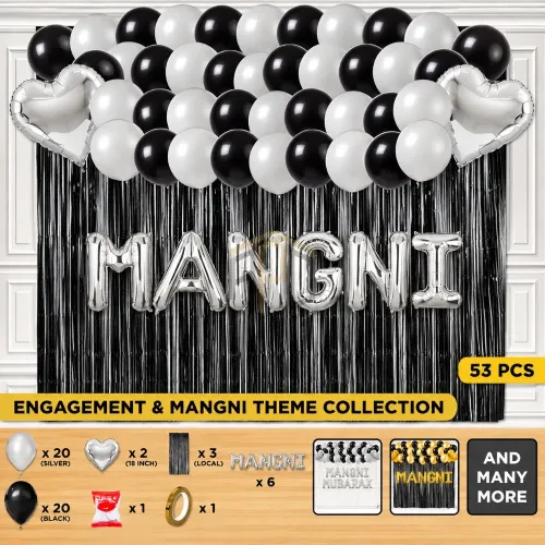 52Pcs Mangni Decoration Set – Black & Golden/Silver Engagement Party Theme