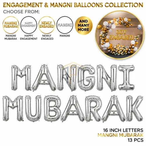 Mangni Mubarak Foil Balloons 13Pcs – 16 Inch Golden & Silver Letters