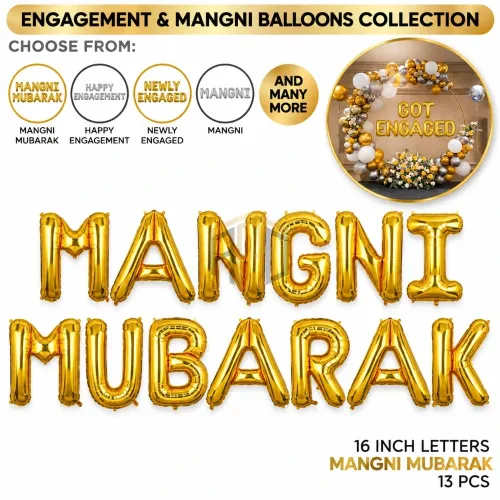 Mangni Mubarak Foil Balloons 13Pcs – 16 Inch Golden & Silver Letters