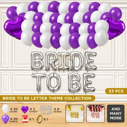 Bride to Be Balloon Decoration Set – Purple & Silver, 53 Pcs