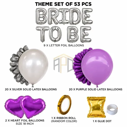 Bride to Be Balloon Decoration Set – Purple & Silver, 53 Pcs