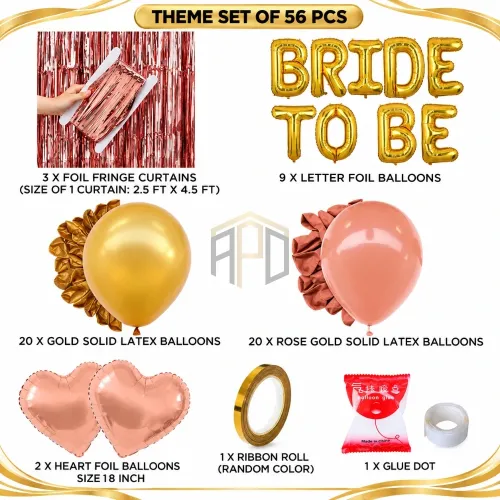 Bride to Be Balloon Decoration Set – Gold & Peach, 56 Pcs
