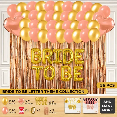 Bride to Be Balloon Decoration Set – Gold & Peach, 56 Pcs