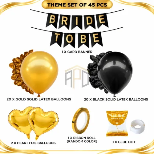 Bride to Be Banner Decoration Set – Black & Gold, 45 Pcs