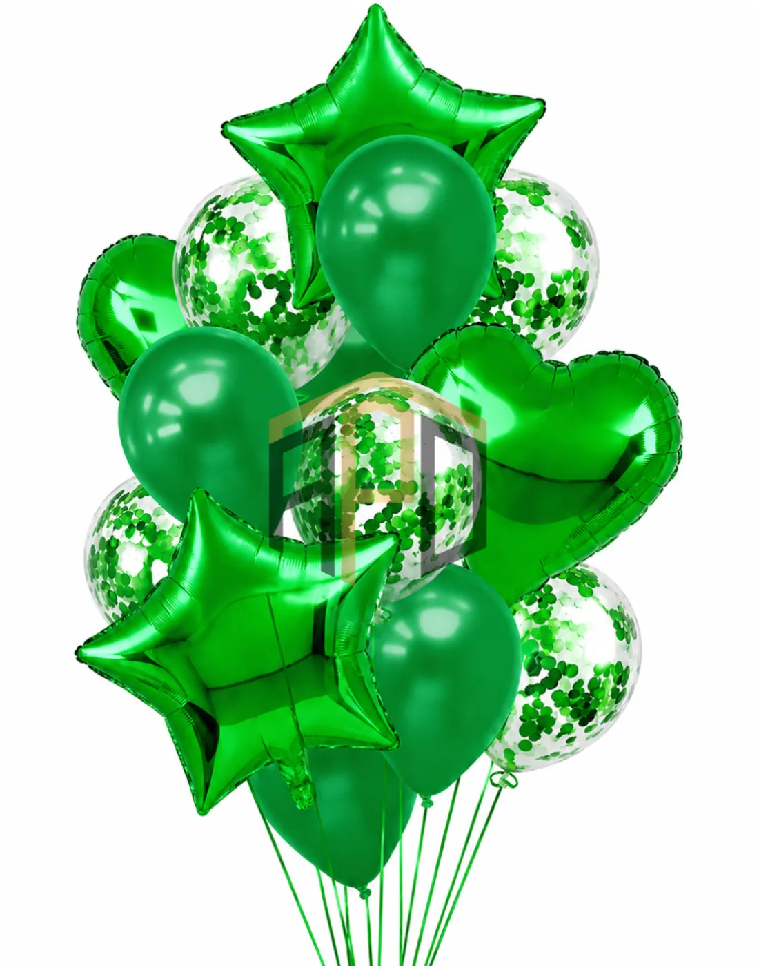 Silver & Green Balloon Bouquet Decoration Set with Star, Heart & Confetti Balloons | Premium Party Decoration Kit