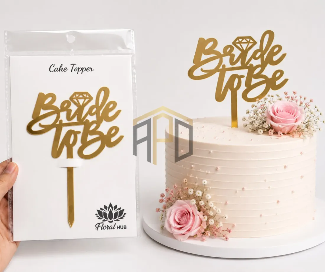 Bride to Be Cake Topper – Golden Acrylic Bridal Shower Cake Decoration Topper for Bridal Shower, Mehndi & Bachelorette Party