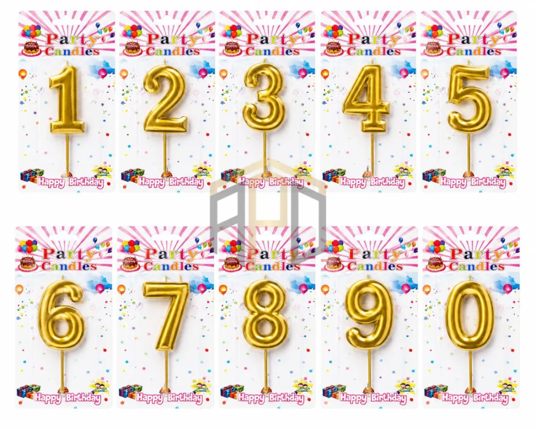 Gold Number Birthday Cake Candle (0-9) – Premium Metallic Number Candle for Birthday Cakes