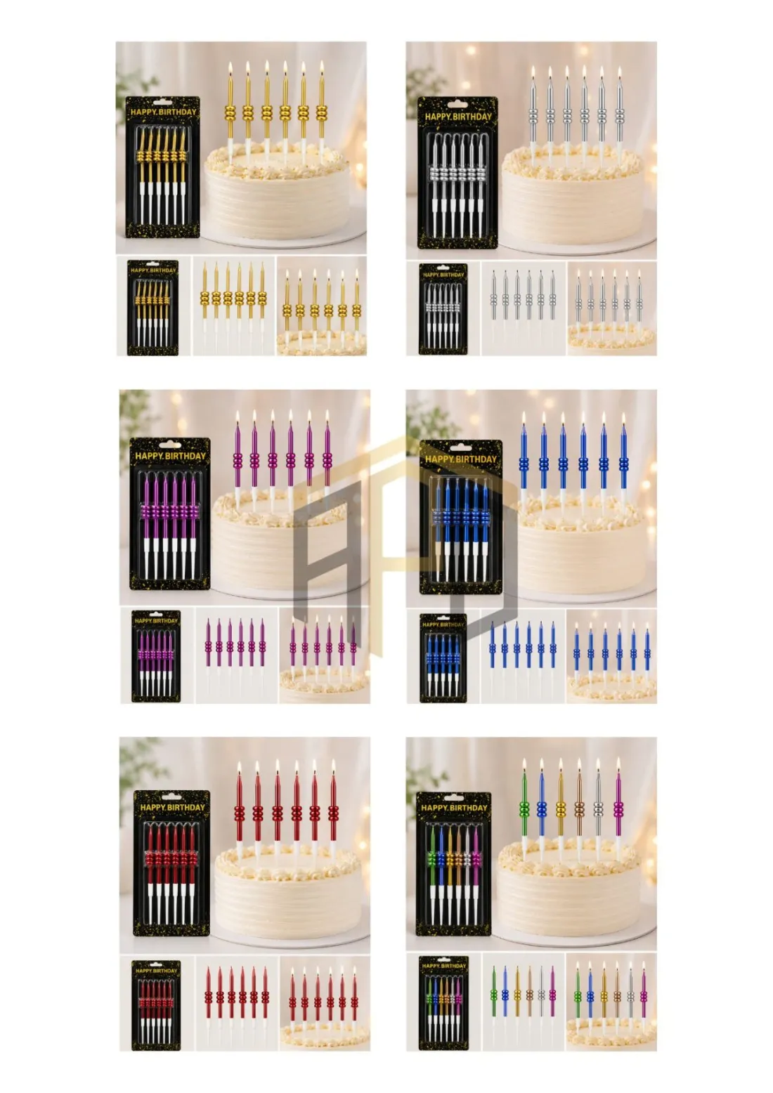 Premium Spiral Metallic Birthday Cake Candles Set – Long Celebration Candles (Gold, Silver, Red, Pink, Blue & Multicolor)