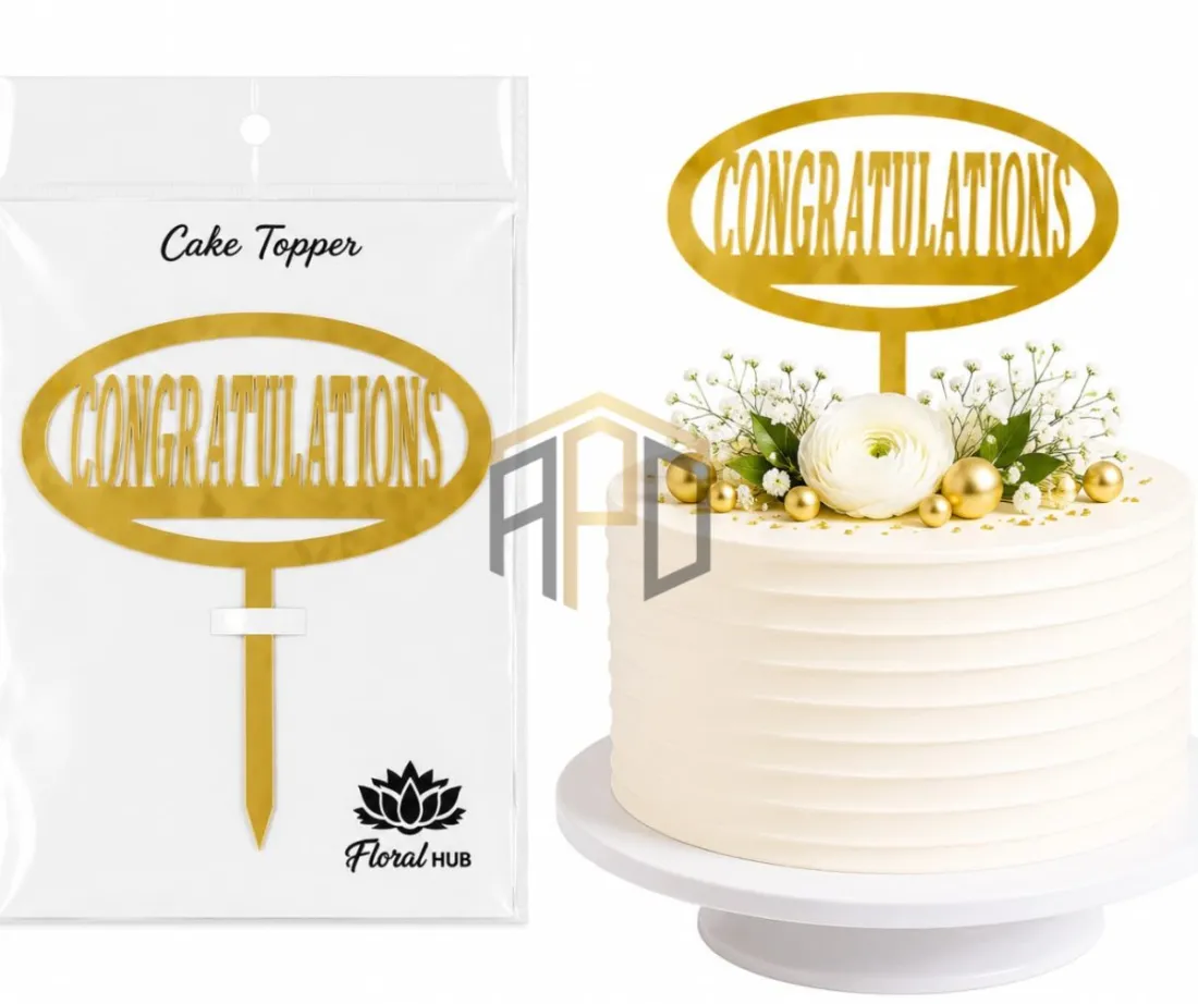 Congratulations Cake Topper – Premium Golden Mirror Acrylic Cake Decoration for Celebrations