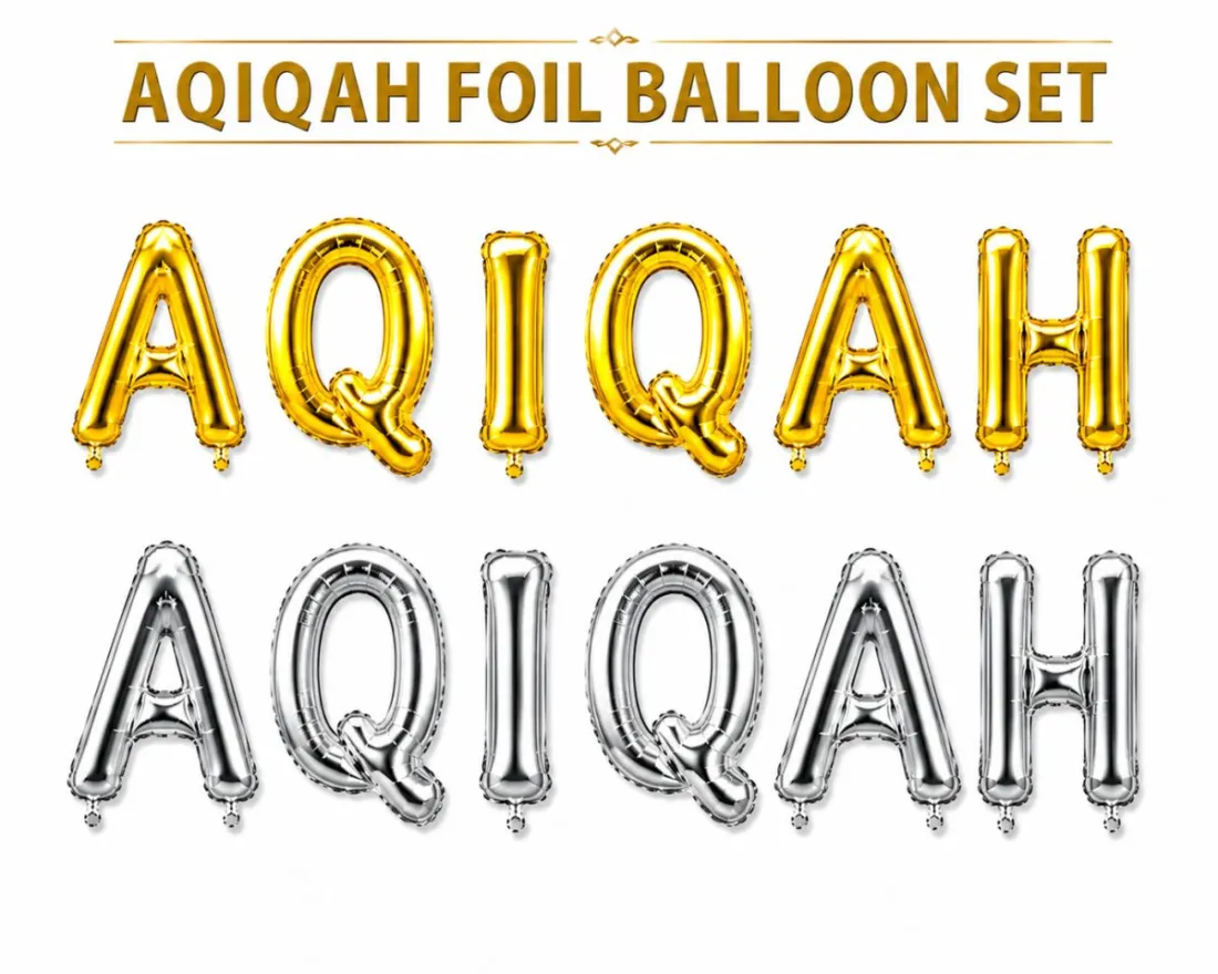 Premium Aqiqah Mubarak Letter Foil Balloon Banner Set – Gold & Silver | Party Decoration Balloon
